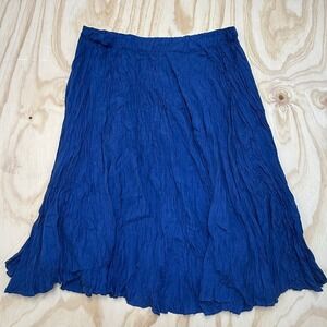 VTG Savannah 100% Silk Maxi Skirt Blue Crinkle Broomstick Boho Y2K Fairy FLAW